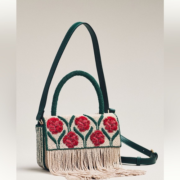 By Anthropologie Handbags - Beaded Fringe Floral Top-Handle Bag